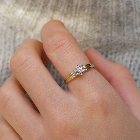 bloem diamant ring in 9 karaat goud-en witgoud 0,08 ct