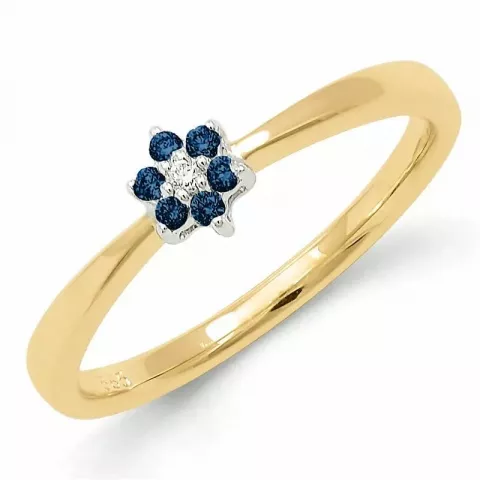 bloem saffier diamant ring in 9 karaat goud-en witgoud 0,01 ct 0,06 ct