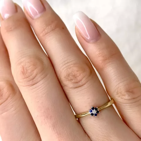 bloem saffier diamant ring in 9 karaat goud-en witgoud 0,01 ct 0,06 ct