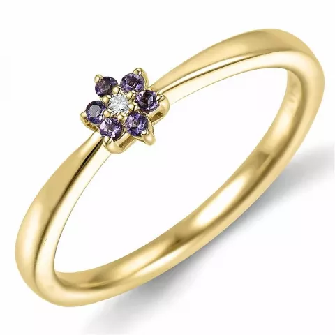 Bloem amethist diamant ring in 9 karaat goud 0,01 ct 0,04 ct