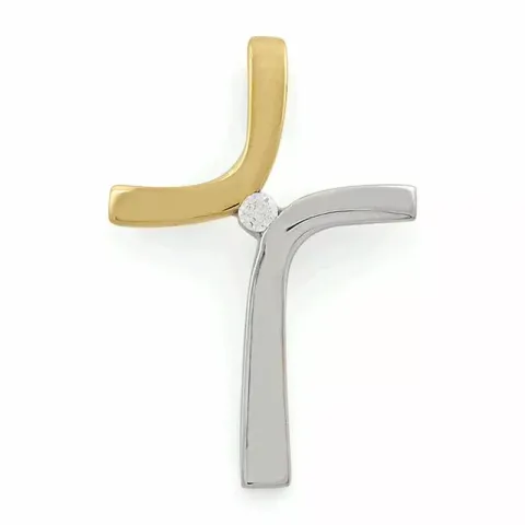 Elegant kruis hanger in 9 caraat goud-en witgoud 0,03 ct