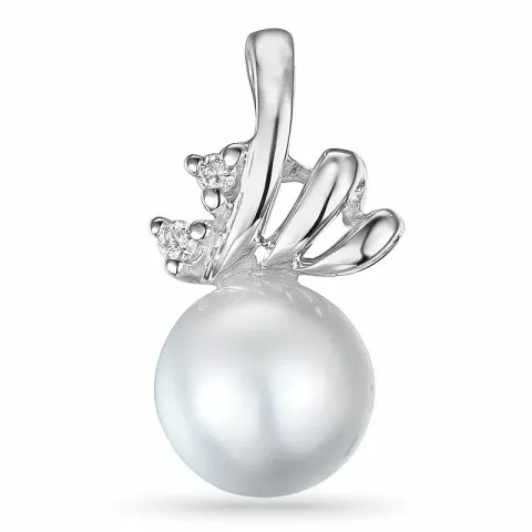 Parel diamanten hanger in 9 caraat witgoud 0,02 ct