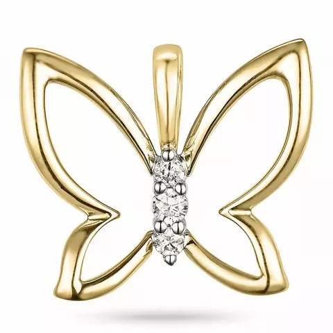 Vlinder diamant hanger in 9 caraat goud 0,04 ct