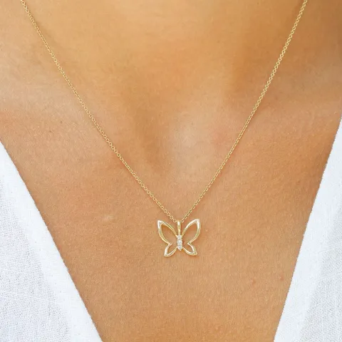 Vlinder diamant hanger in 9 caraat goud 0,04 ct