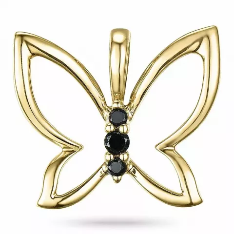 vlinder zwart diamant hanger in 9 caraat goud 0,04 ct