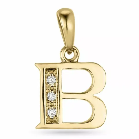 Letter b diamant hanger in 9 caraat goud 0,02 ct