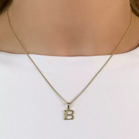 Letter b diamant hanger in 9 caraat goud 0,02 ct