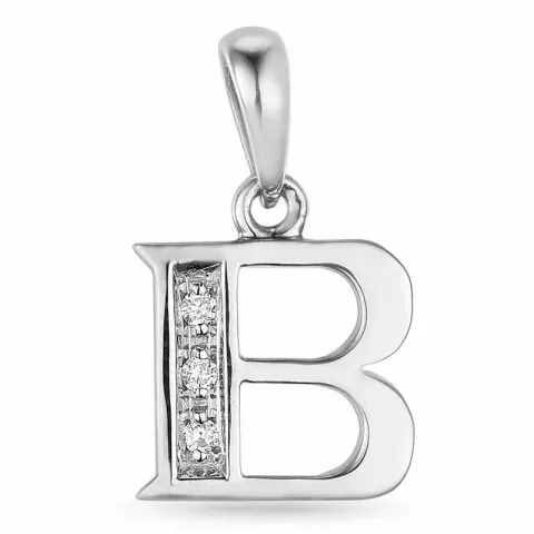 Letter b diamant hanger in 9 caraat witgoud 0,02 ct