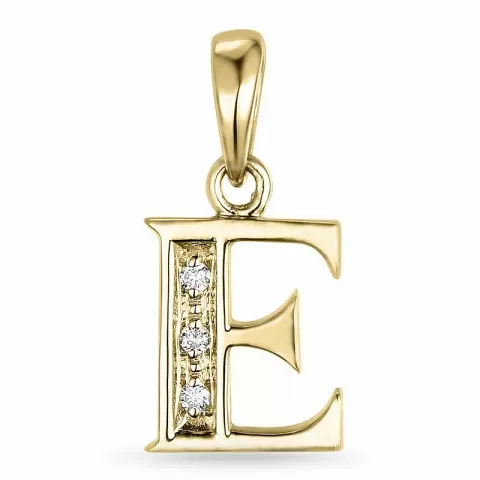 Letter e diamant hanger in 9 caraat goud 0,02 ct