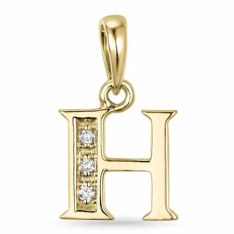 Letter h diamant hanger in 9 caraat goud 0,02 ct