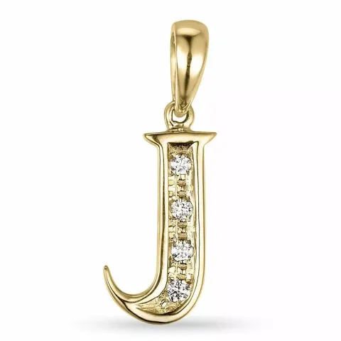 Letter j diamant hanger in 9 caraat goud 0,03 ct