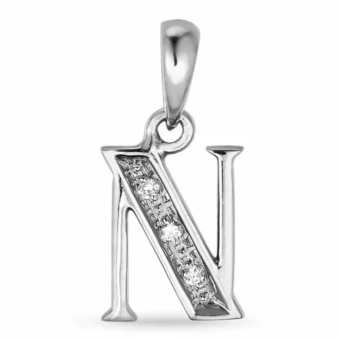 Letter n diamanten hanger in 9 caraat witgoud 0,02 ct