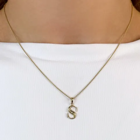 Letter s diamanten hanger in 9 caraat goud 0,02 ct