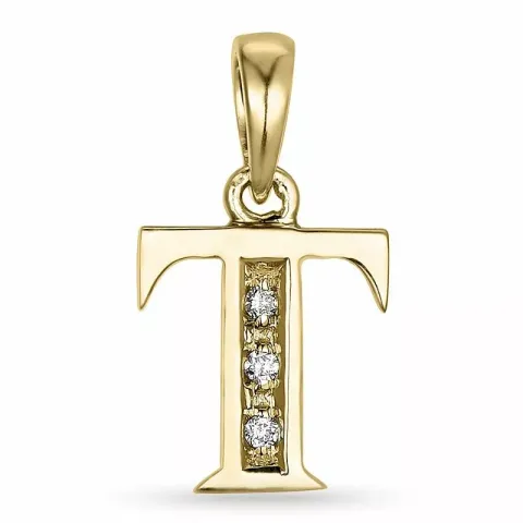 Letter t diamant hanger in 9 caraat goud 0,02 ct