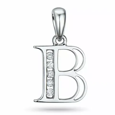 letter b diamant hanger in 9 caraat witgoud 0,05 ct
