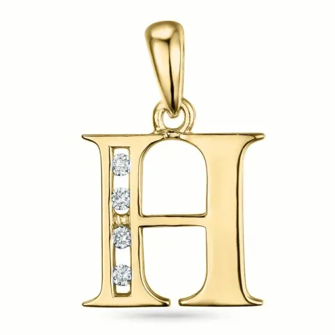 letter h diamant hanger in 9 caraat goud 0,04 ct