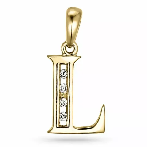 letter l diamant hanger in 9 caraat goud 0,04 ct