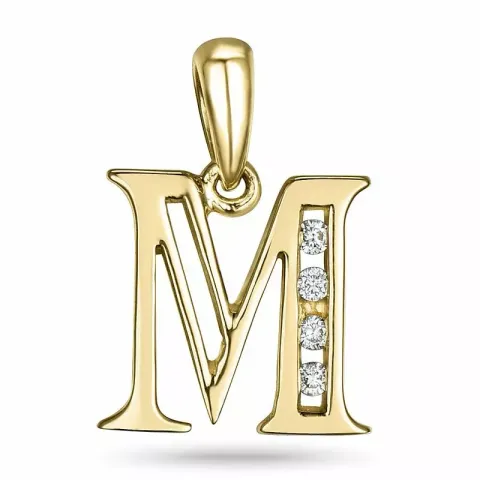 letter m diamant hanger in 9 caraat goud 0,04 ct