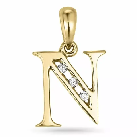 letter n diamant hanger in 9 caraat goud 0,03 ct