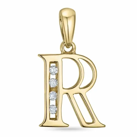 letter r diamant hanger in 9 caraat goud 0,04 ct