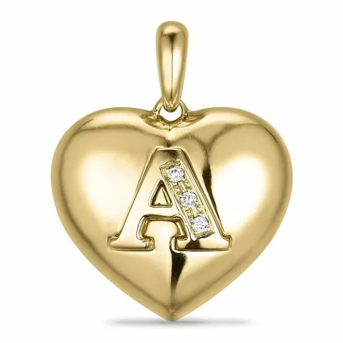 letter a hartjes hanger in 9 caraat goud 0,02 ct