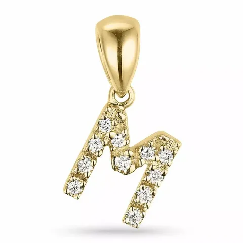 letter m diamant hanger in 9 caraat goud 0,06 ct