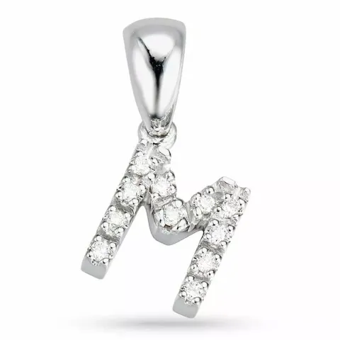 letter m diamant hanger in 9 caraat witgoud 0,06 ct