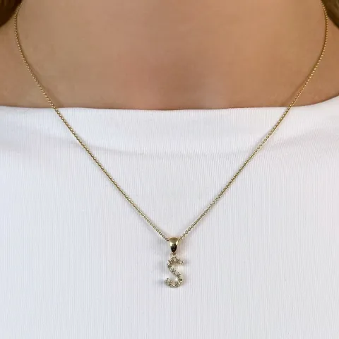 Letter s diamant hanger in 9 caraat goud 0,05 ct