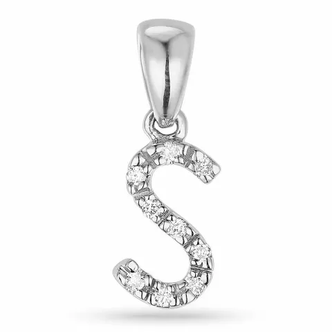 Letter s diamant hanger in 9 caraat witgoud 0,05 ct