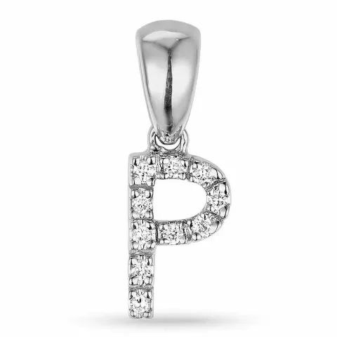 Letter p diamant hanger in 9 caraat witgoud 0,06 ct