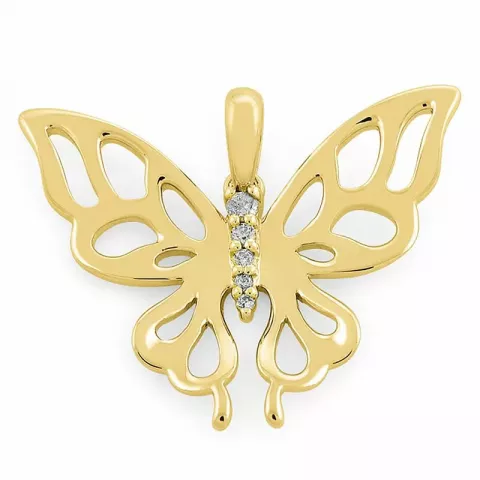 vlinder diamant hanger in 9 caraat goud 0,06 ct