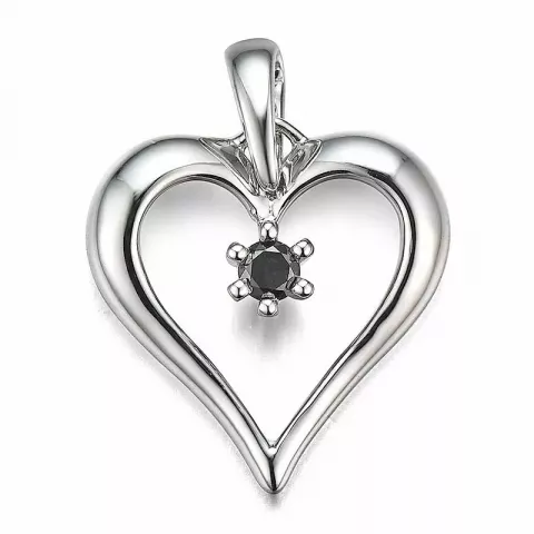 hart zwart diamant hanger in 9 caraat witgoud 0,07 ct ct