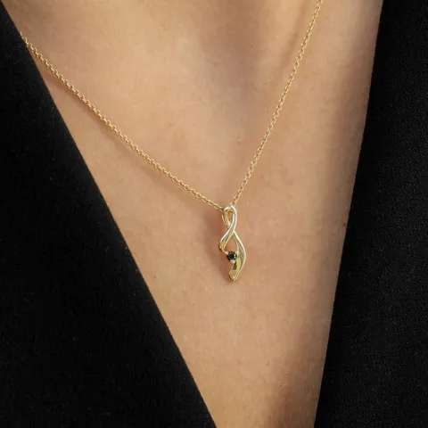 abstract zwart diamant hanger in 9 caraat goud 0,03 ct