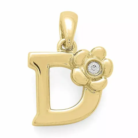 Letter d diamant hanger in 9 caraat goud 0,01 ct