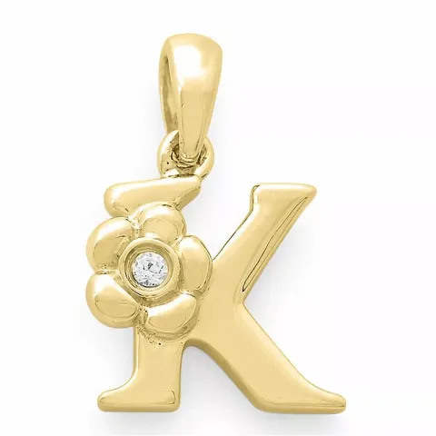 Letter k diamant hanger in 9 caraat goud 0,01 ct