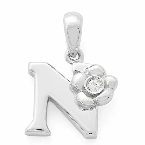 Letter n diamant hanger in 9 caraat witgoud 0,01 ct