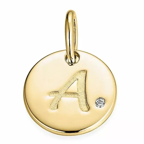 Letter a diamant hanger in 9 caraat goud 0,01 ct