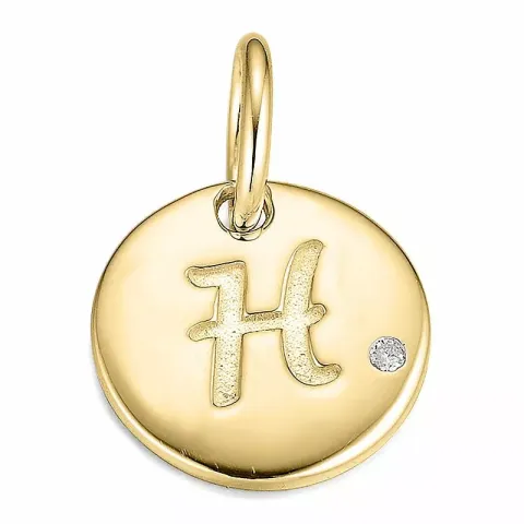 Letter h diamant hanger in 9 caraat goud 0,01 ct