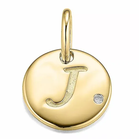 Letter j diamant hanger in 9 caraat goud 0,01 ct