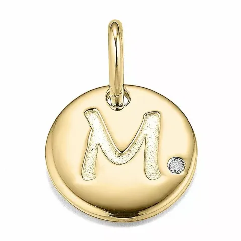 Letter m diamant hanger in 9 caraat goud 0,01 ct