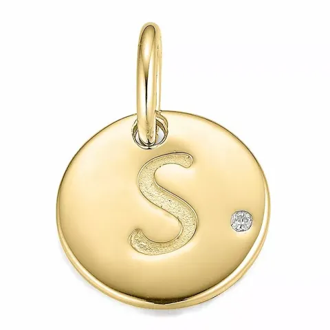 Letter s diamant hanger in 9 caraat goud 0,01 ct