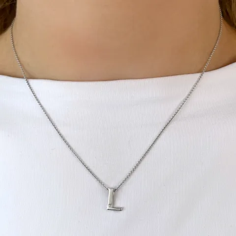 Letter l diamant hanger in 9 caraat witgoud 0,01 ct