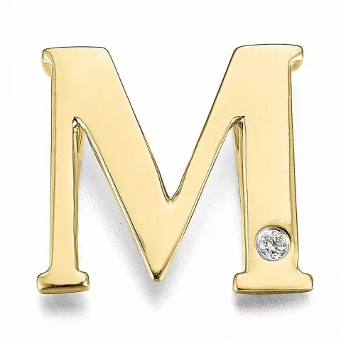 Letter m diamant hanger in 9 caraat goud 0,01 ct
