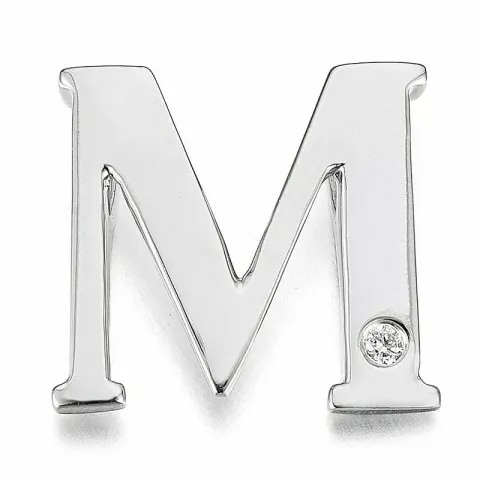 Letter m diamant hanger in 9 caraat witgoud 0,01 ct