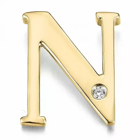 Letter n diamant hanger in 9 caraat goud 0,01 ct