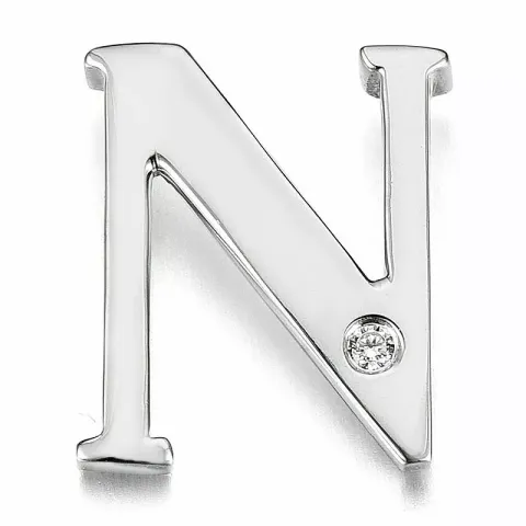 Letter n diamant hanger in 9 caraat witgoud 0,01 ct