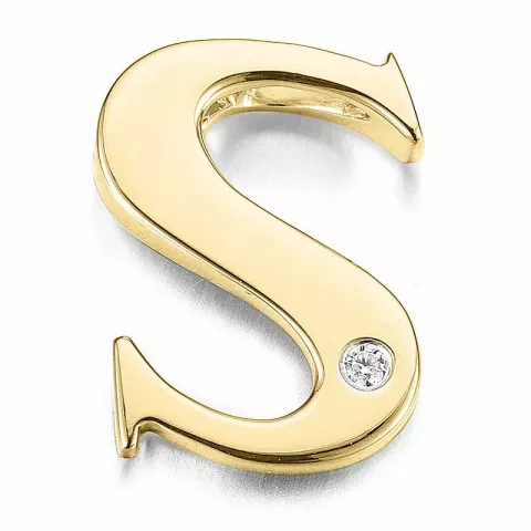 Letter s diamant hanger in 9 caraat goud 0,01 ct