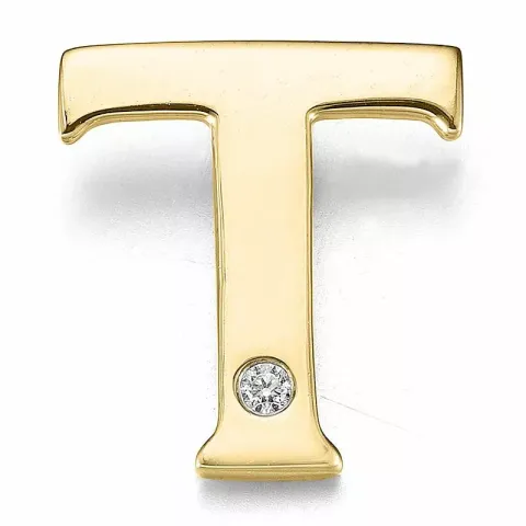 Letter t diamant hanger in 9 caraat goud 0,01 ct