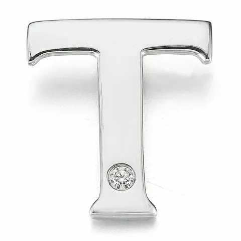 Letter t diamant hanger in 9 caraat witgoud 0,01 ct