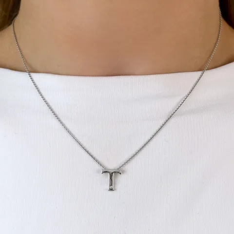 Letter t diamant hanger in 9 caraat witgoud 0,01 ct